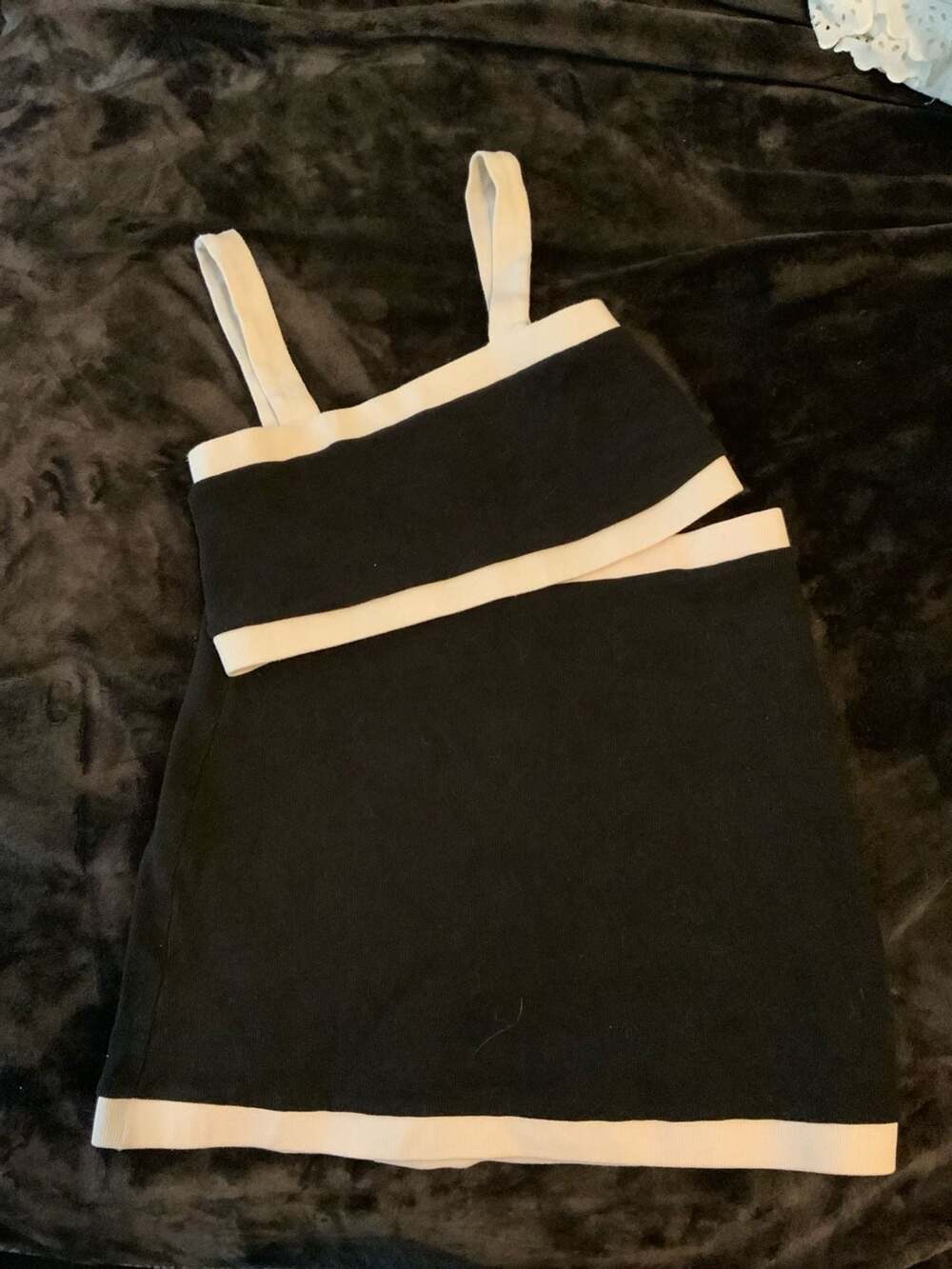 Red Carter Black and White Contrast Ribbed Skirt and Crop Top Two-Piece Set